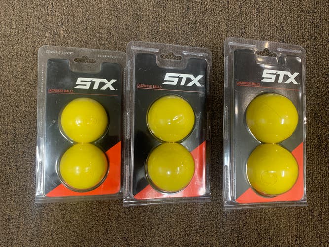 6 New STX Yellow Lacrosse Balls - Three sealed 2-packs