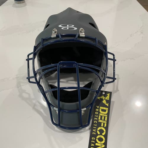 Boombah DEFCON 2.0 Rubberized Catcher's Helmet | Solid Dark Charcoal + Navy | NOCSAE