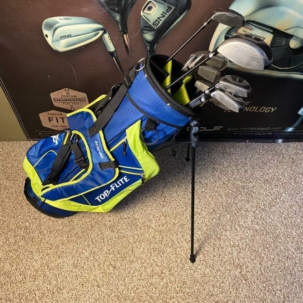 RH Mens Top Flite Blue And Yellow Golf Club Complete Set With Stand Bag