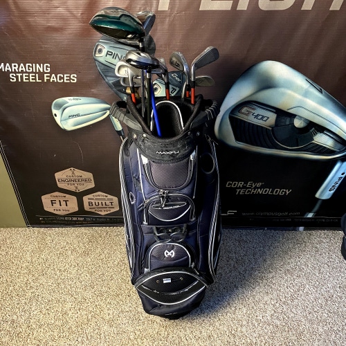 RH Mens Maxfli Golf Club Complete Set With 14 Way Divider Golf Bag