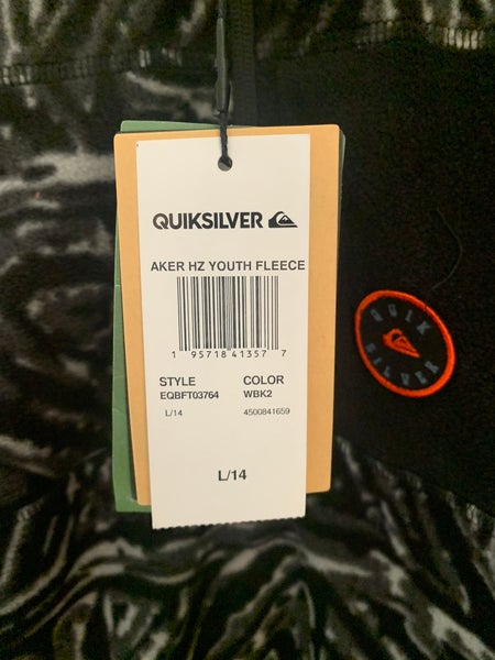 New With Tags Quicksilver Aker HZ Youth Fleece L/14 Black and White