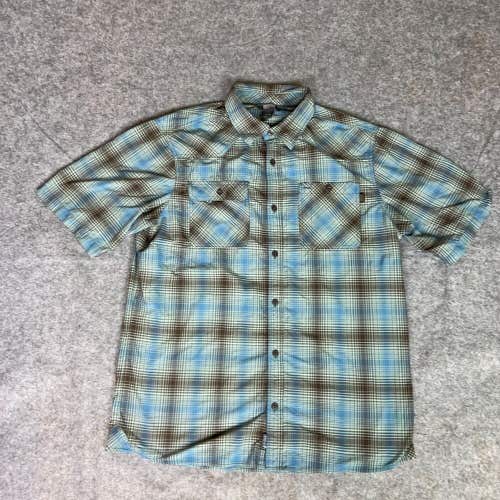 Outdoor Research Mens Shirt Extra Large Blue Brown Short Sleeve Button Front Top