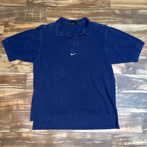 VINTAGE Nike Polo Shirt Blue Center Check Swoosh Logo Travis Scott Size Large L