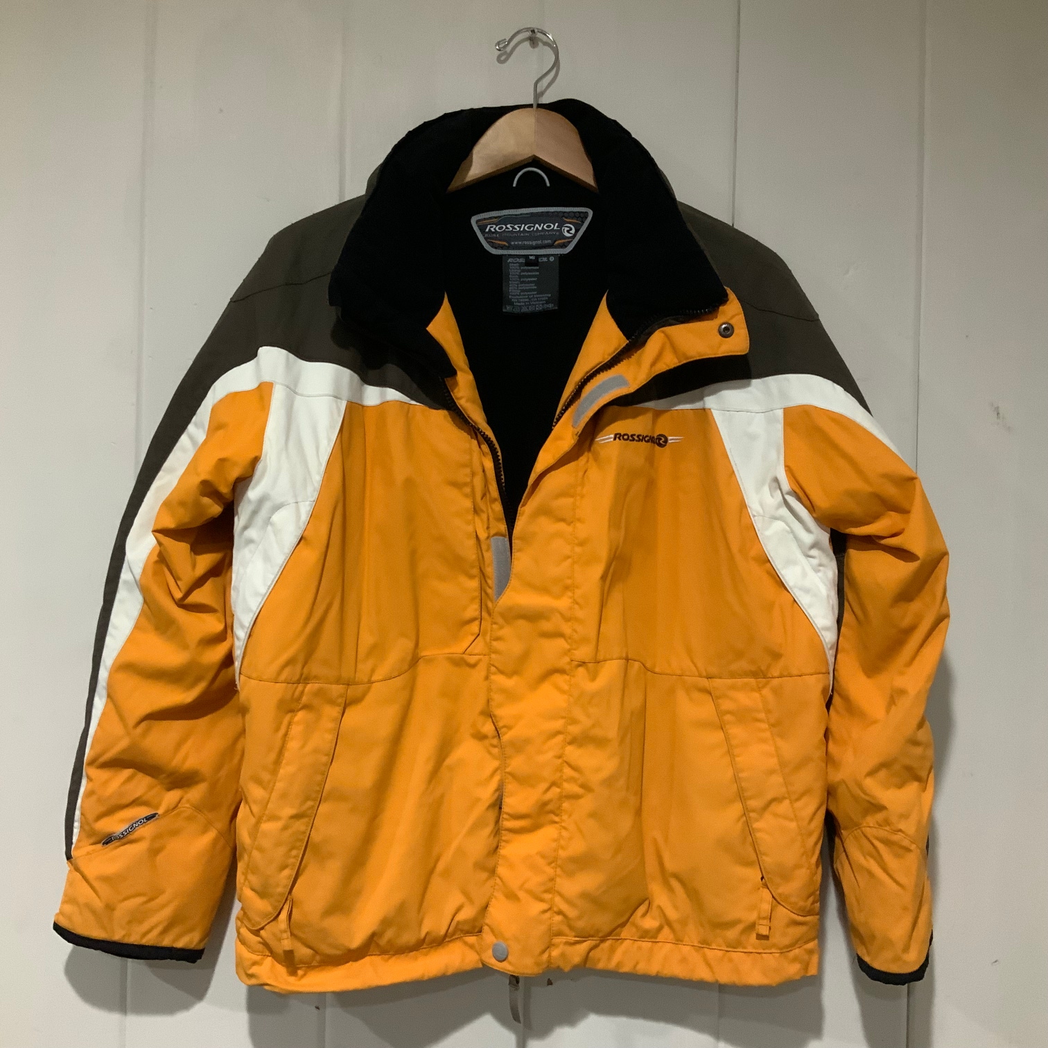 Rossignol Ski Jacket, Youth Size 16, Orange & Brown w/White Piping
