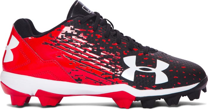 Youth Under Armour Red/Black Leadoff Low RM Junior Baseball Cleats