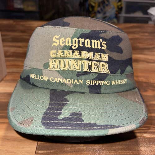 Vintage Seagram's Canadian Hunter Army Hat Camo Mellow Sipping Whiskey Cap M/L