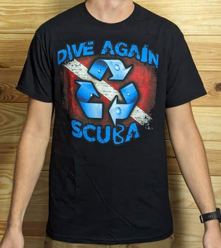 Dive Again Scuba Logo T-Shirt 100% Cotton Black Small, Medium, Large, XL Unisex