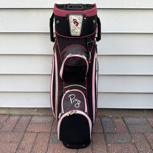 Ping Faith Golf Cart Bag 14 Way Divider Womens Ladies Black Pink Rain Cover