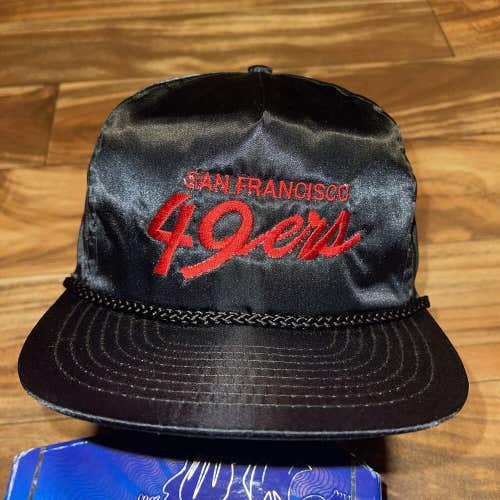 Vintage San Francisco 49ers Script Satin Slide Strapback Hat Nissin NOS Rare