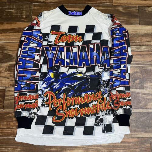 Vintage Team Yamaha Racing Shirt Jersey All Over Print Snowmobile Size L RARE