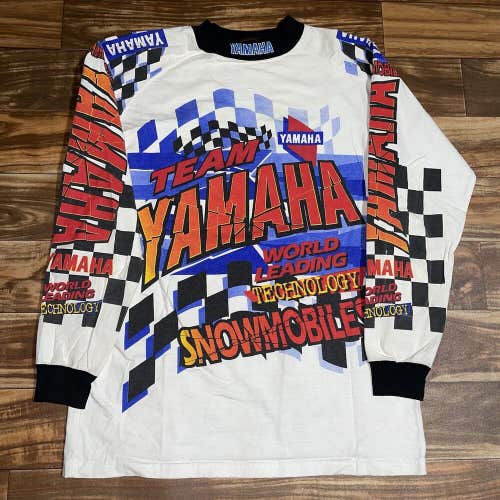 Vintage Team Yamaha Racing Shirt Jersey All Over Print Snowmobile Size XL RARE