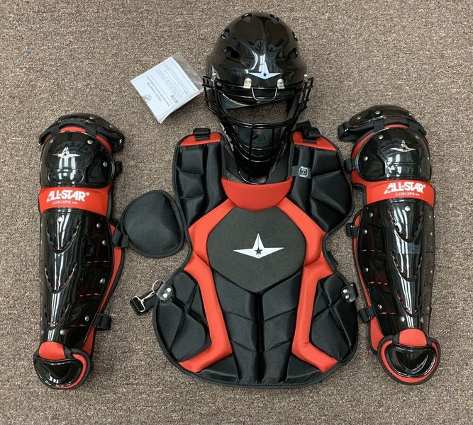 All Star Players Series Youth 10-12 Catchers Gear Set - Black Red