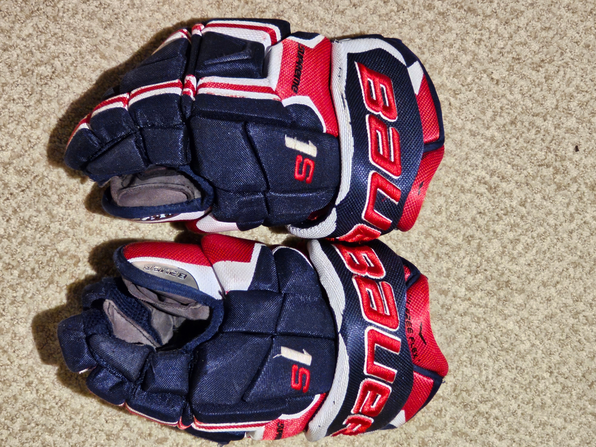 Used Bauer Supreme 1S Gloves 13" - Blue/Red/White