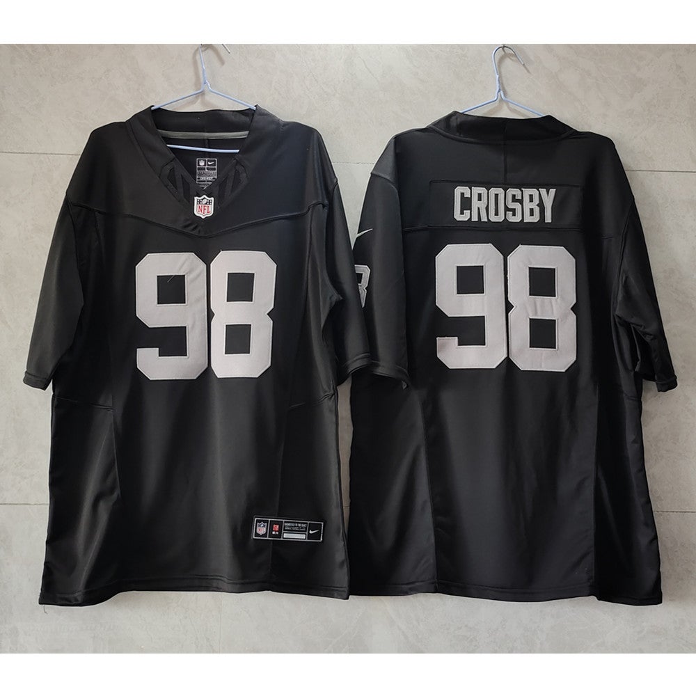 Las Vegas Raiders No98 Maxx Crosby Men's Black Nike Golden Sequin Vapor Limited Jersey