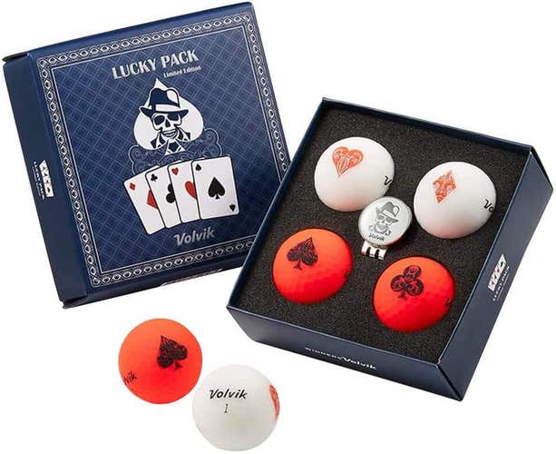 Volvik Vivid Lucky Pack Golf Balls (4pk, White & Red) w/ Ball Marker NEW