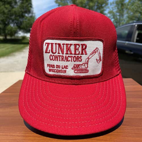 Vintage Zunker Contractors Construction Patch Trucker Hat Fond Du Lac Wisconsin