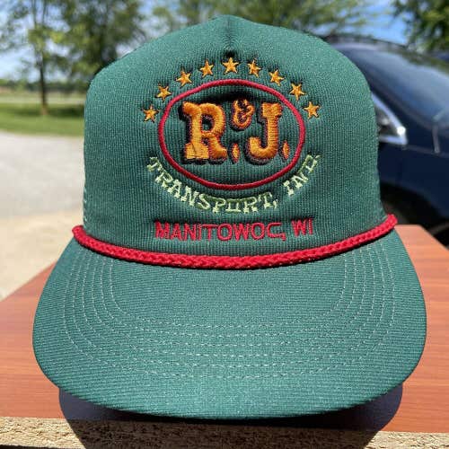 Vintage R&J Transport Manitowoc Wisconsin Snapback Trucker Hat USA Made