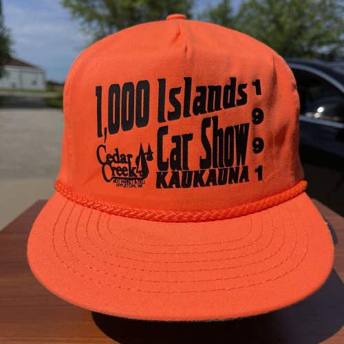 Vintage 1991 Kaukauna Wisconsin 1,000 Islands Car Show Orange Strapback Hat Cap