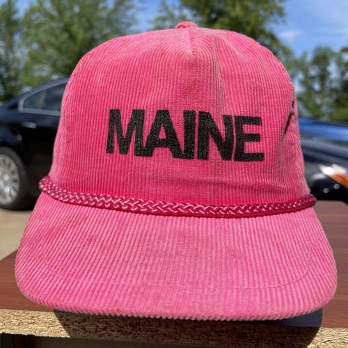 Vintage Maine State Pink Corduroy Strapback Rope Trucker Hat RARE Cap