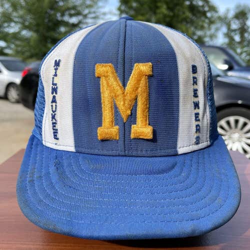 Vintage Milwaukee Brewers Snapback Hat Mesh AJD Lucky Stripes 1980s Cap *TRASHED