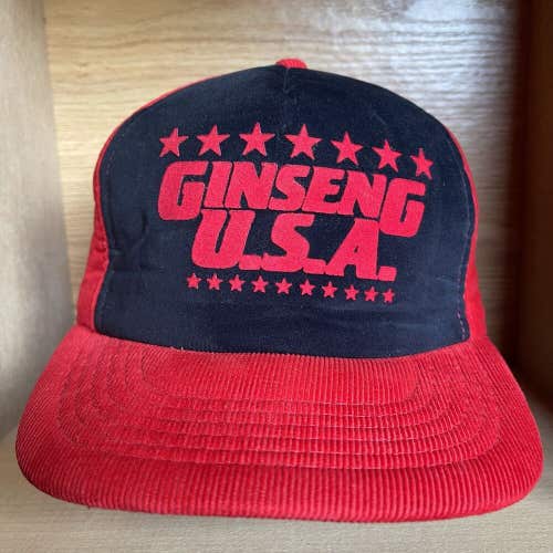 Vintage Ginseng USA Foam Snapback Corduroy Trucker Hat Cap