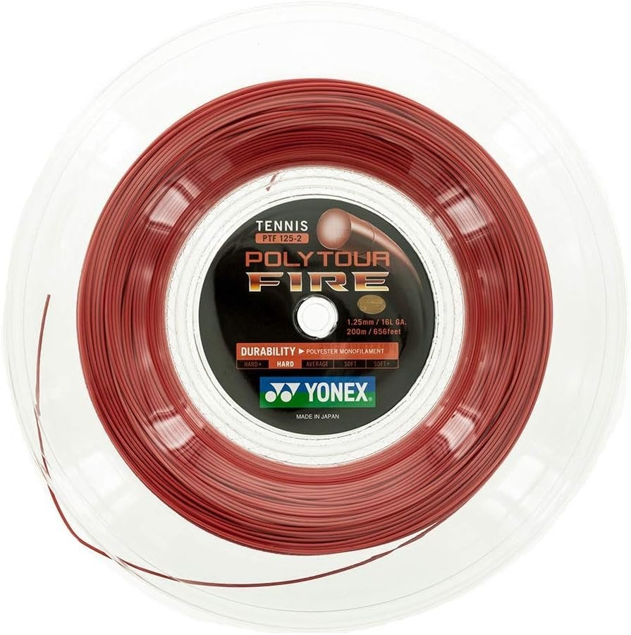 YONEX Poly Tour Fire 125/16L Tennis String Reel Red , 200M