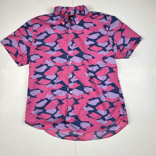 Bonobos Riviera Slim Fit Button Up Shirt Pink Blue Geometric Pattern Sz XXL