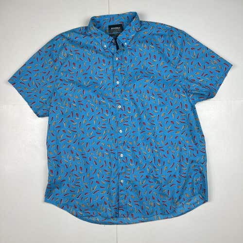 Bonobos Riviera Slim Fit Button Up Shirt Hot Chili Peppers Pattern Blue Sz XXL