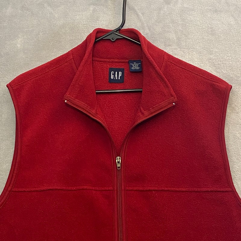 Gap Vest Men XL Fleece Red Full Zip Sleeveless Zip Pockets Casual Light Winter
