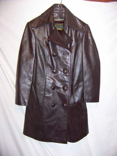 Vintage Custom Line Leather Double Breasted Coat Jacket, Women's XSmall