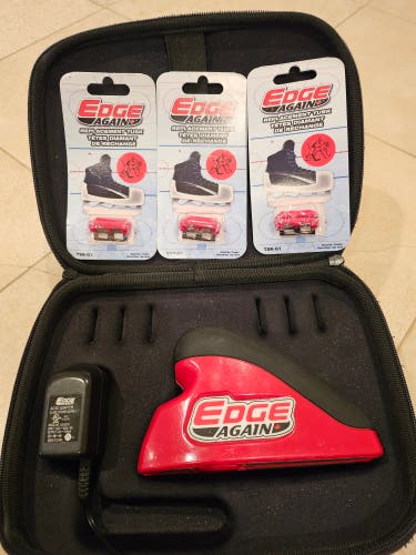 Used Edge Again Motorized Goalie Skate Hand Sharpener + 3 Replacement Tusks