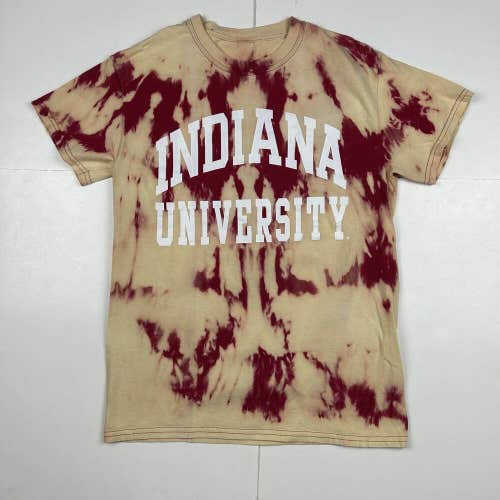 Custom Indiana University Hoosiers Bleach Tie Dye T-Shirt Red Cream Sz S