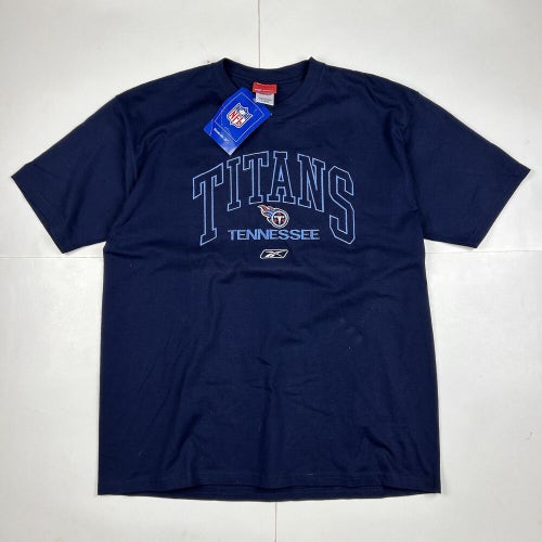NWT Y2K Tennessee Titans Embroidered T-Shirt Reebok NFL Football Blue Sz Large