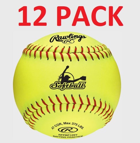 12 New Rawlings Fastpitch Training balls 12" softball RFPBP12SY batting practice