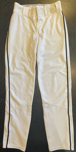 Alleson Boys White Open Bottom Velcro Adjust Length Black Piped Baseball Pants Youth Med [New WOT]
