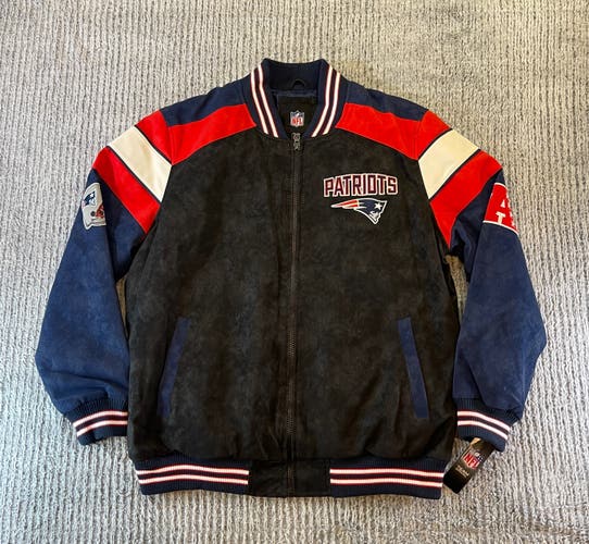 New England Patriots NFL Team Apparel Leather Suede Logo Embroidered Jacket 2XL
