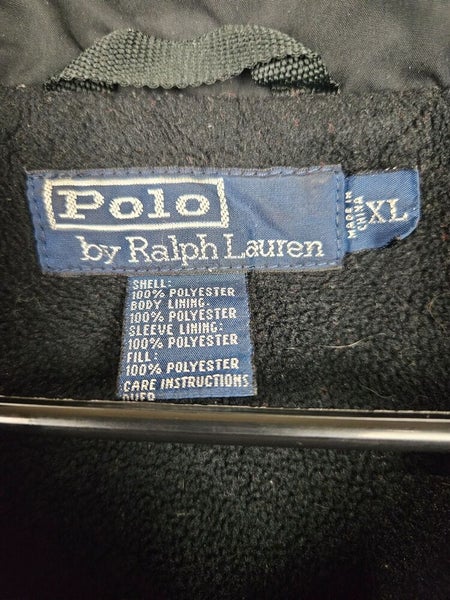 Polo Ralph Lauren Jacket Mens XL Black Full Zip Hidden Hood Fleece
