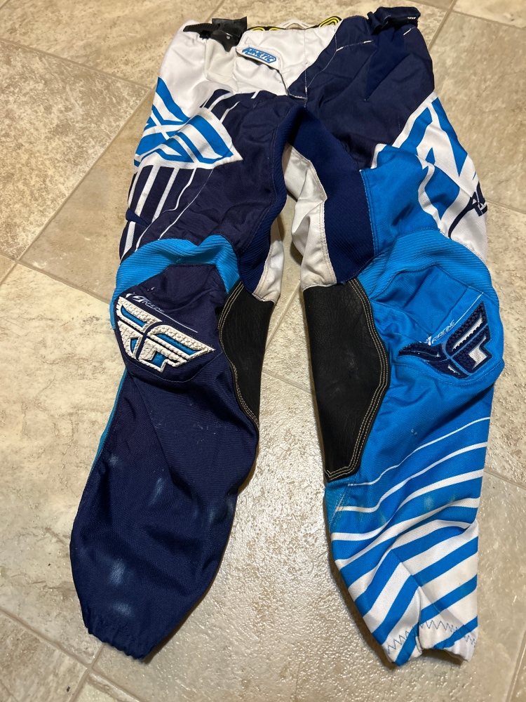 Fly Model Kinetic Vector White & Blues Motocross Racing Pants Size 30