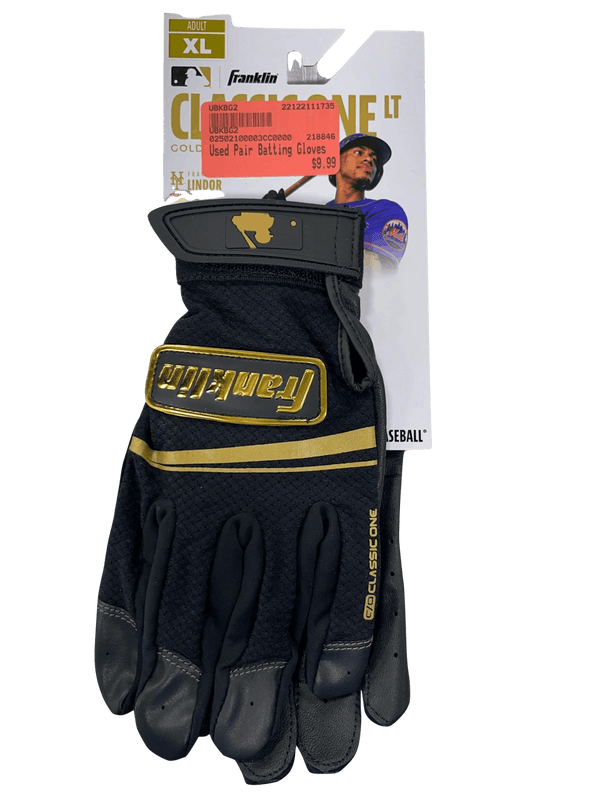 Franklin Sports MLB Classic One LT Baseball Batting Gloves, Black / Gold,  Adult Large, 1 Pair 