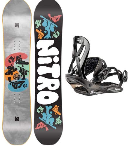 Nitro Ripper Boys Snowboard 116 cm with Mini Charger Bindings S/M Black New 2025