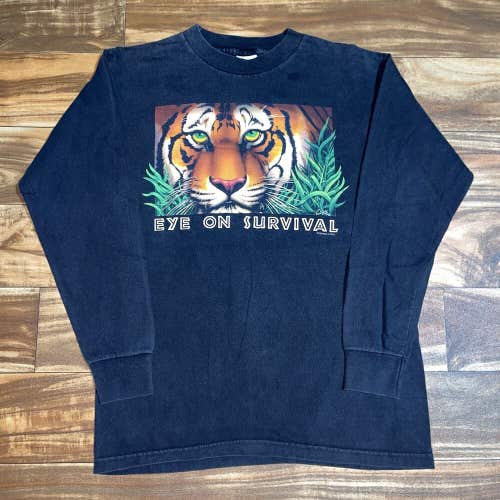 Vintage 90s Tiger Human-I-Tees Eye On Survival Long Sleeve Nature Shirt Medium