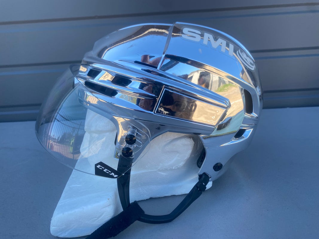CCM SUPER TACKS X Pro Stock Hockey Helmet Chrome Silver KNIGHTS Small 8447 SidelineSwap