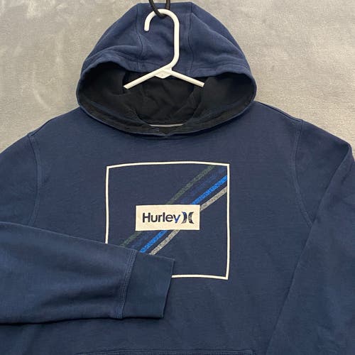 Hurley Hoodie Men Large Blue Long Sleeve Graphic Surfing Logo Spell-Out Casual