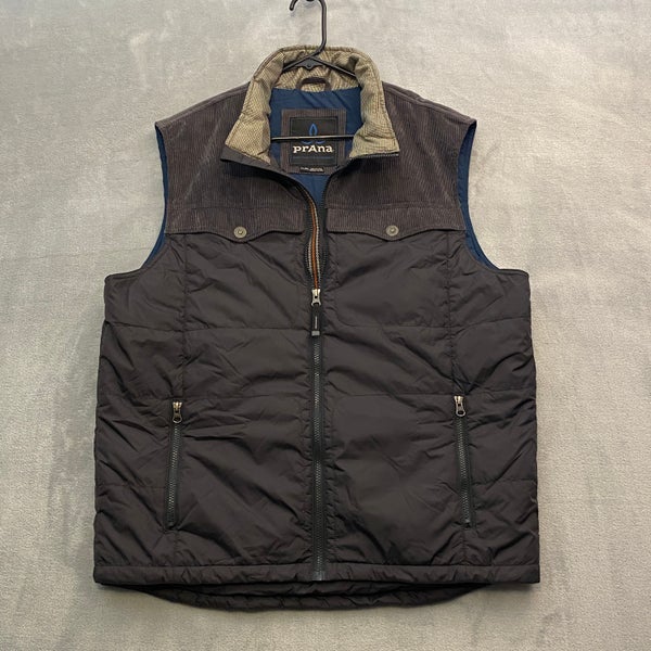 PrAna Hoffman Puffer Vest Men XL Grey Nylon Full Zip Lined Insulated Pockets