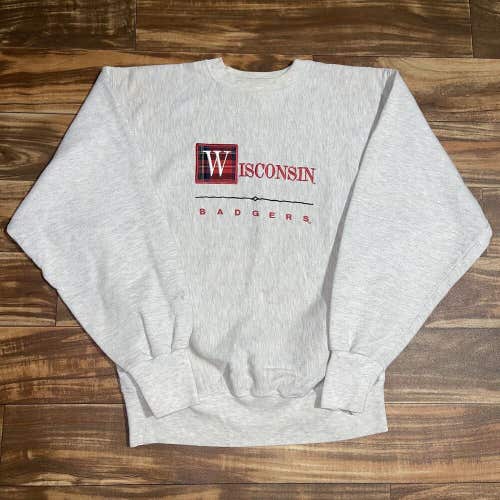 Vintage Wisconsin Badgers Sweatshirt Mens Large Gray Reverse Weave Sweater Rare