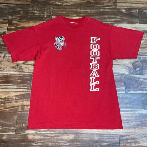 Wisconsin Badgers Football Double Sided T-Shirt Size Large Red