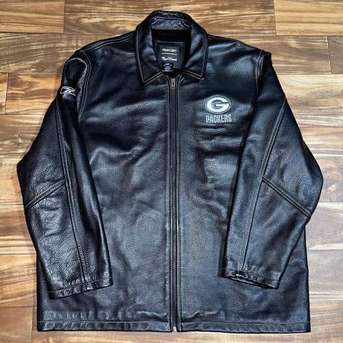 Green Bay Packers Reebok Roger Edwards Leather Jacket Size 2XL