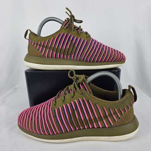Nike Roshe 2 Pink Olive Green Striped Running Shoes Womens Size 6.5 844929-300