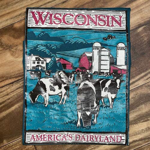 Vintage Wisconsin America’s Dairyland Cow Farm Single Stitch Graphic T-Shirt M