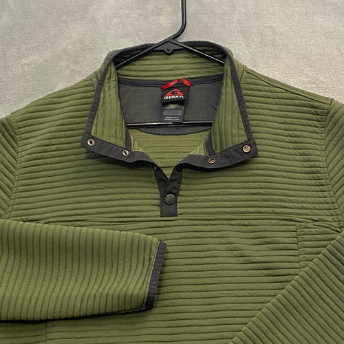Gerry Ribbed Sweater Men XL Olive Long Sleeve Snap Henley Logo Pockets Outdoors